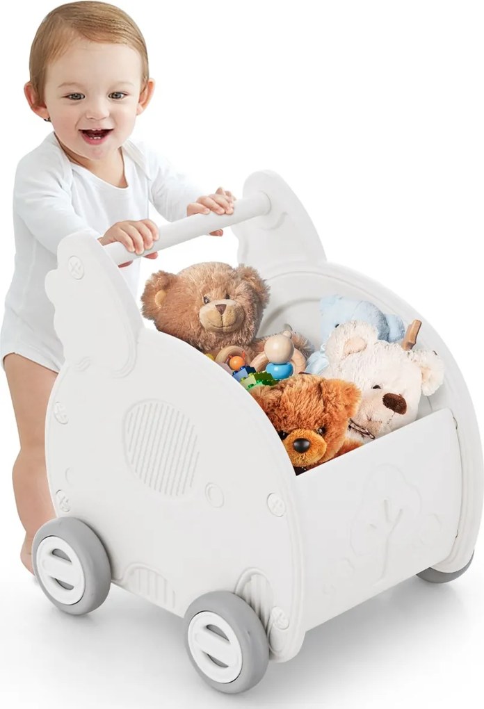 Andarilho bebés de 4 rodas em forma de elefante com rodas e alça para crianças de 3+ anos 45 x 41 x 50 cm Branco