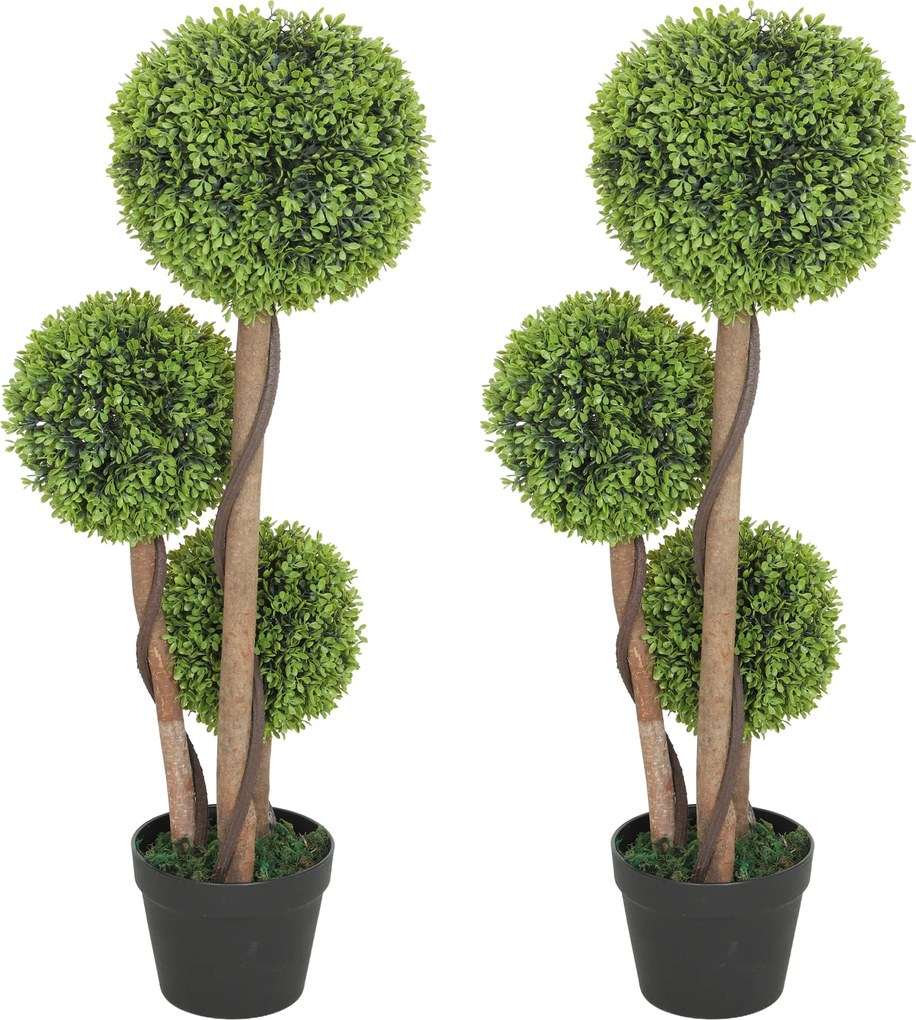 HOMCOM Conjunto 2 Plantas de Buxo Artificiais a 3 Esferas, com Vaso e Fundo Reforçado, Altura 90 cm, para Interior e Exterior | Aosom Portugal