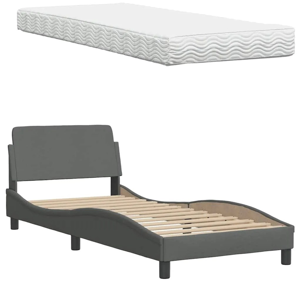Cama com colchão 90x200 cm tecido cinzento-escuro