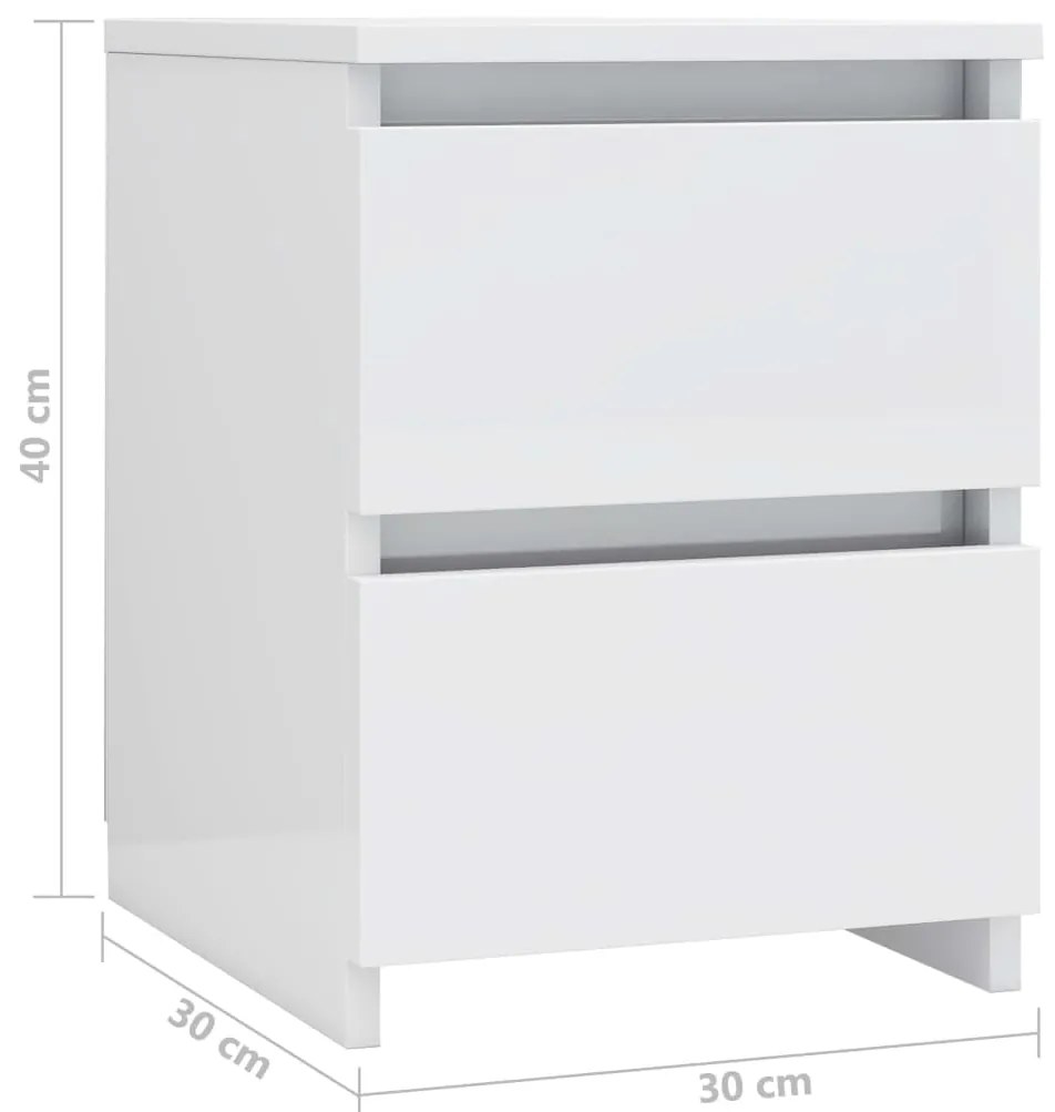 Mesas de cabeceira 2 pcs 30x30x40 cm contrapl. branco brilhante