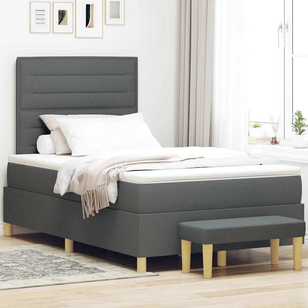 Cama com Molas com Colchão e Banco Cinza Escuro 120x190 cm Tecido