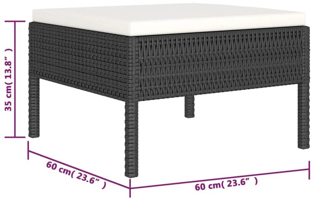 6 pcs conjunto lounge de jardim c/ almofadões vime PE preto