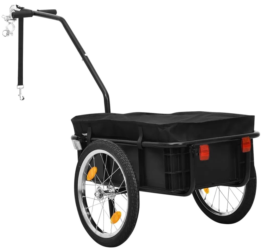 Reboque p/ bicicleta/carroça de mão 155x60x83cm aço preto