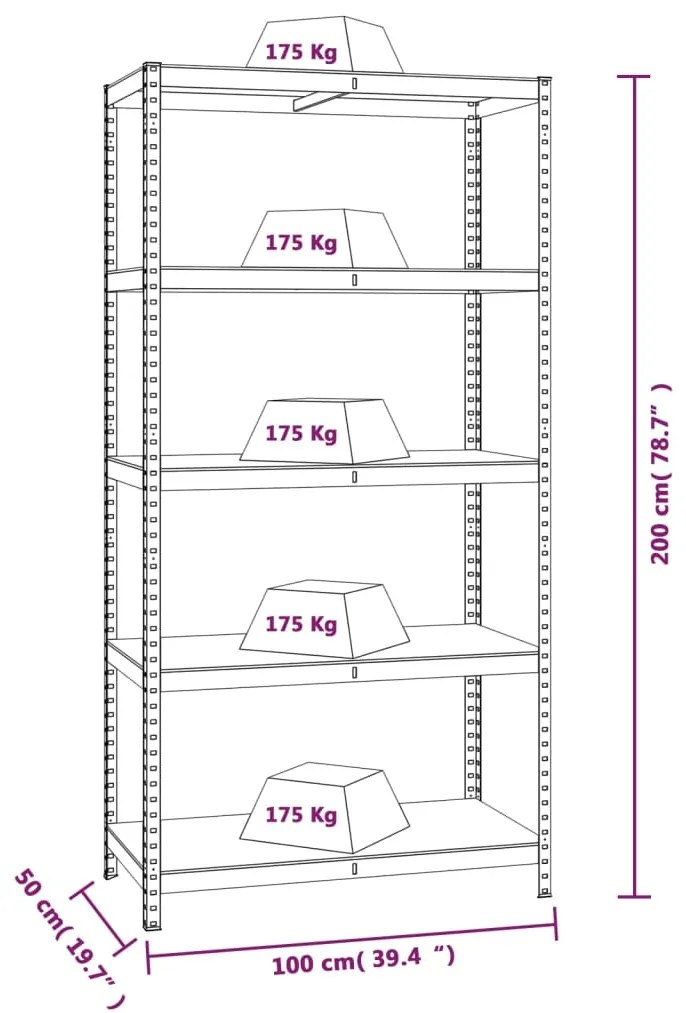 Estante 5 prateleiras 3 pcs derivados de madeira/aço antracite