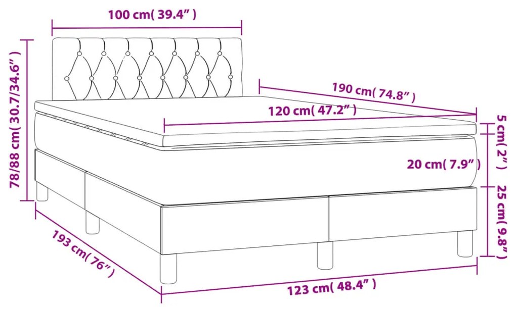 Cama boxspring com colchão 120x190 cm veludo cinzento-claro