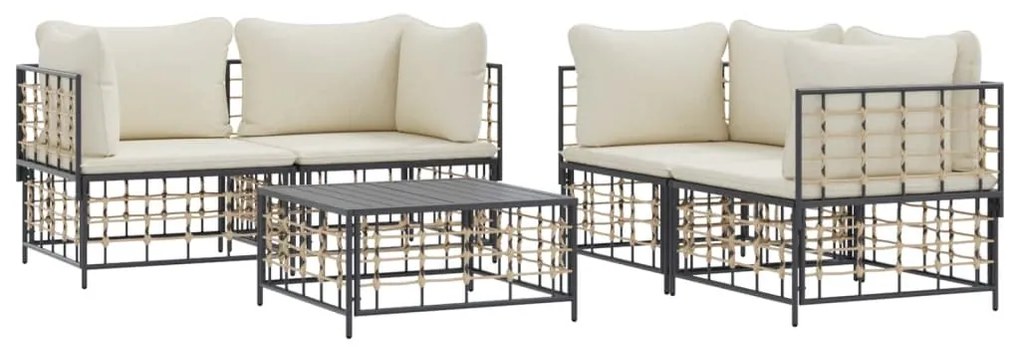 5 pcs conjunto lounge de jardim c/ almofadões vime PE antracite
