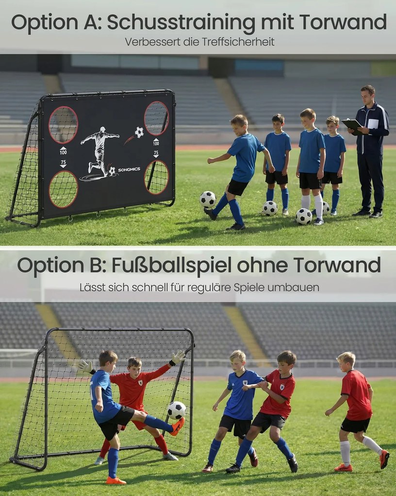 Baliza de futebol 60 x 180 x 120 cm com rede de PE para exterior Preta