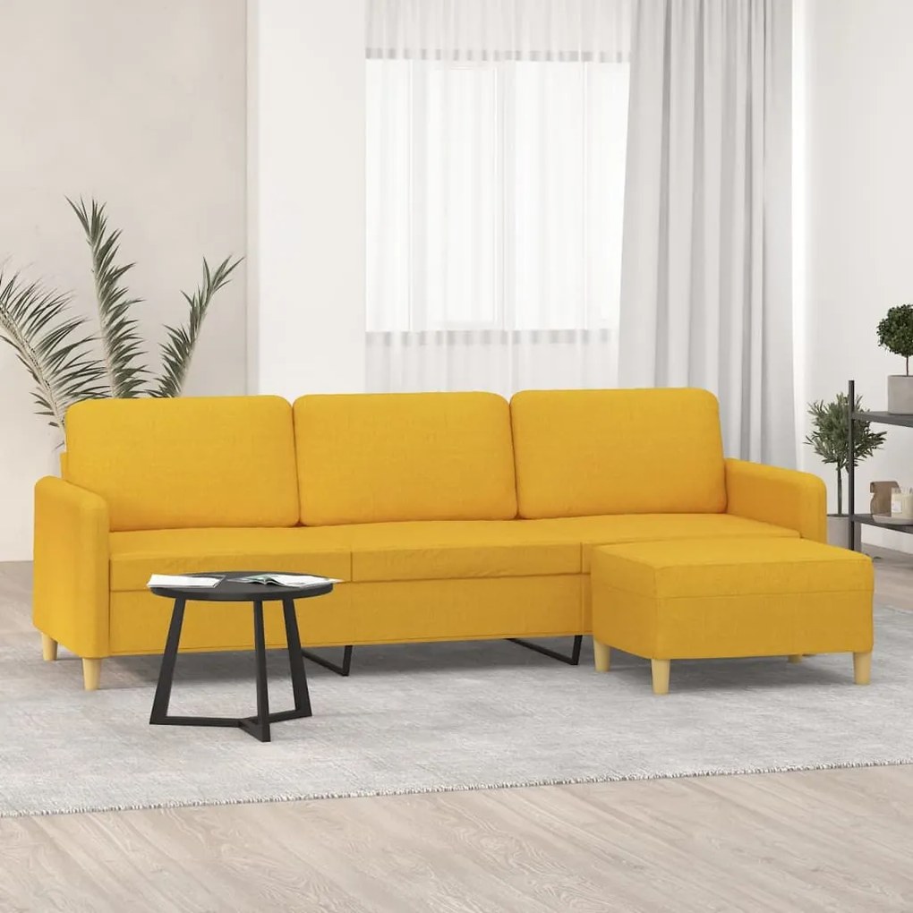 Sofá de 3 lugares com apoio de pés 210 cm tecido amarelo-claro