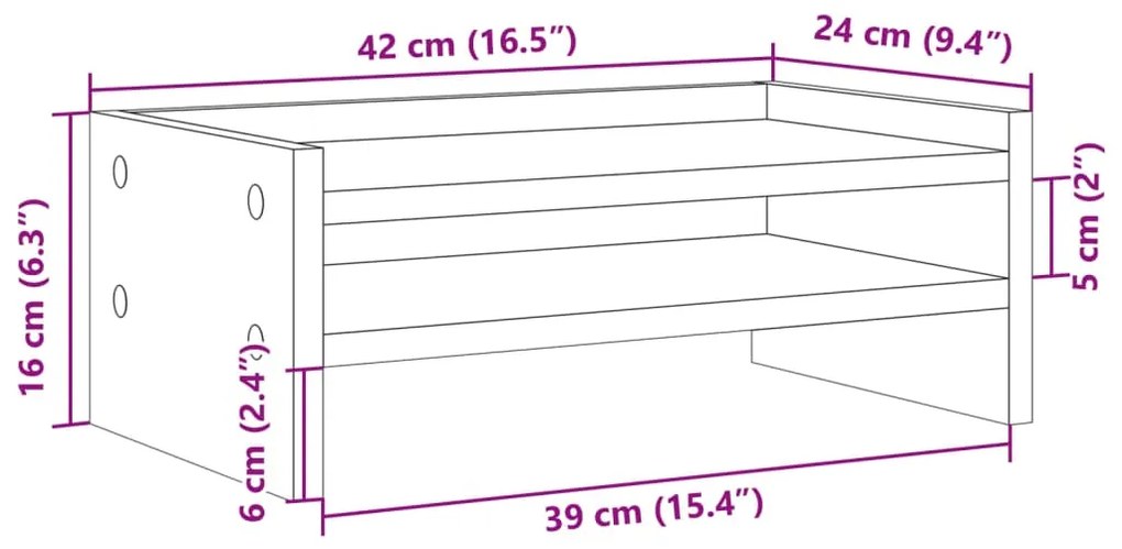 Suporte monitor 42x24x16 cm derivados de madeira cinza sonoma