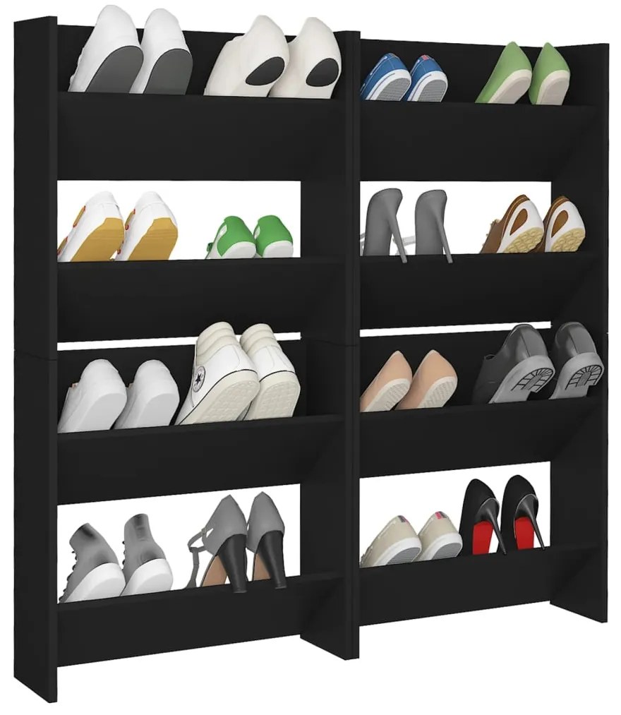 Sapateiras de parede 4 pcs derivados de madeira preto