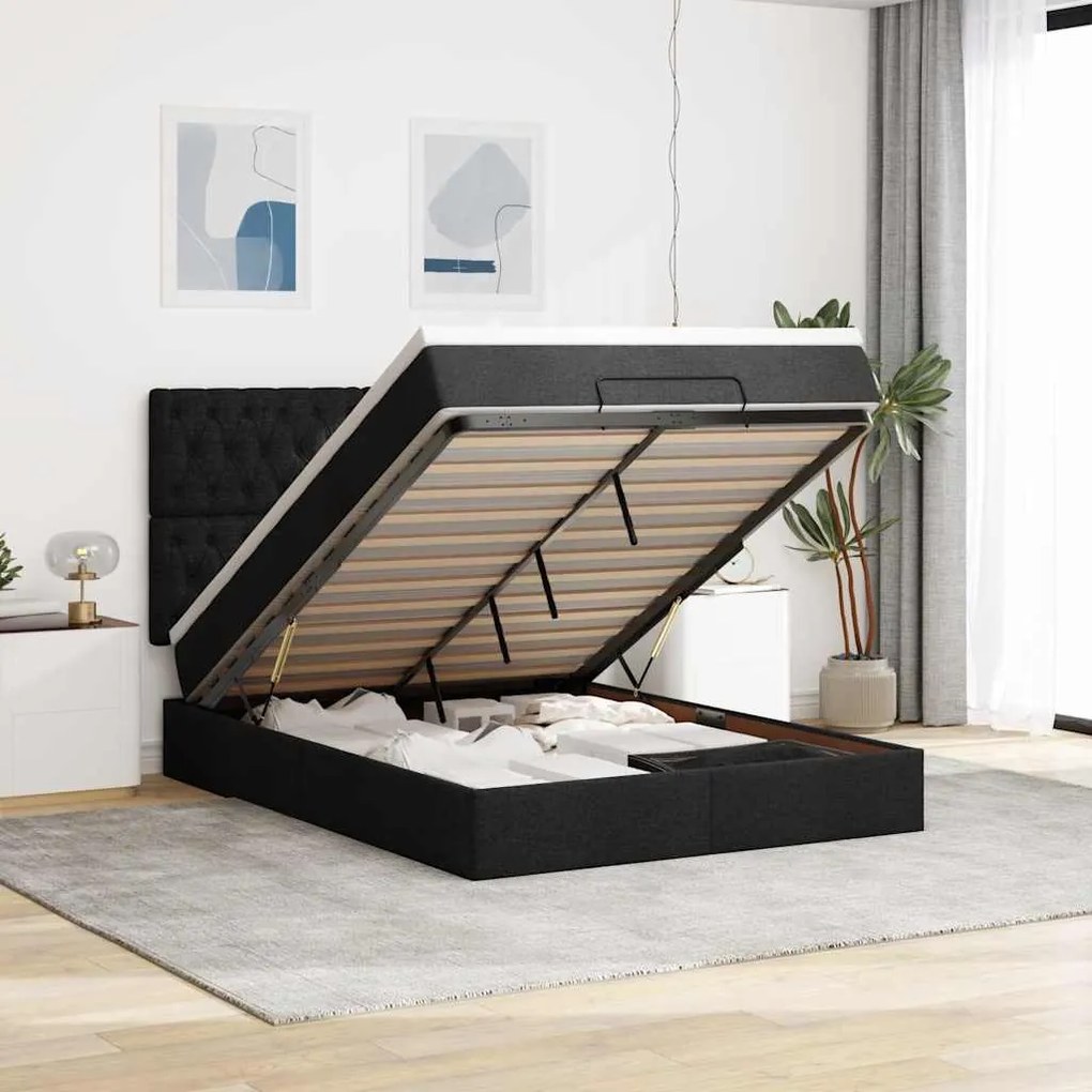 vidaXL Estrutura de cama otomana com colchão 140x190 cm tecido preto