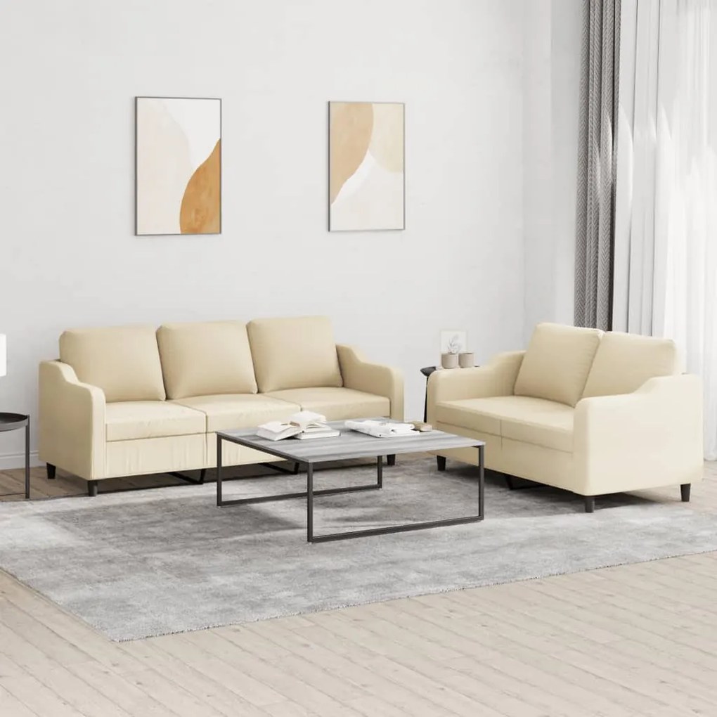 3201836 vidaXL 2 pcs conjunto de sofás com almofadões tecido cor creme