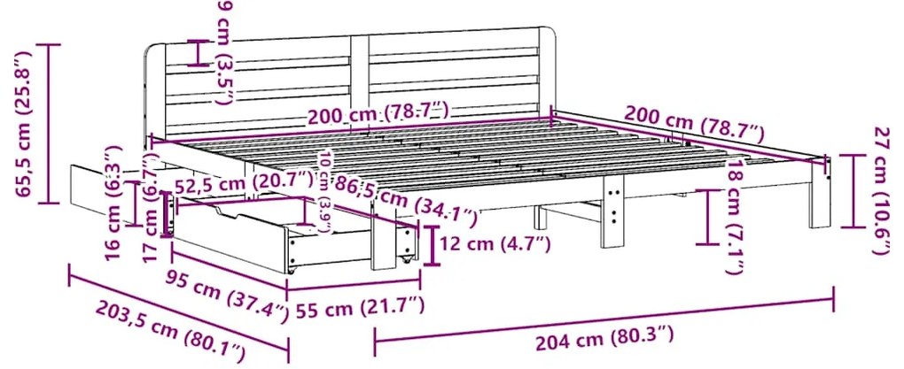 Cama sem colchão 200x200 cm pinho maciço castanho-mel