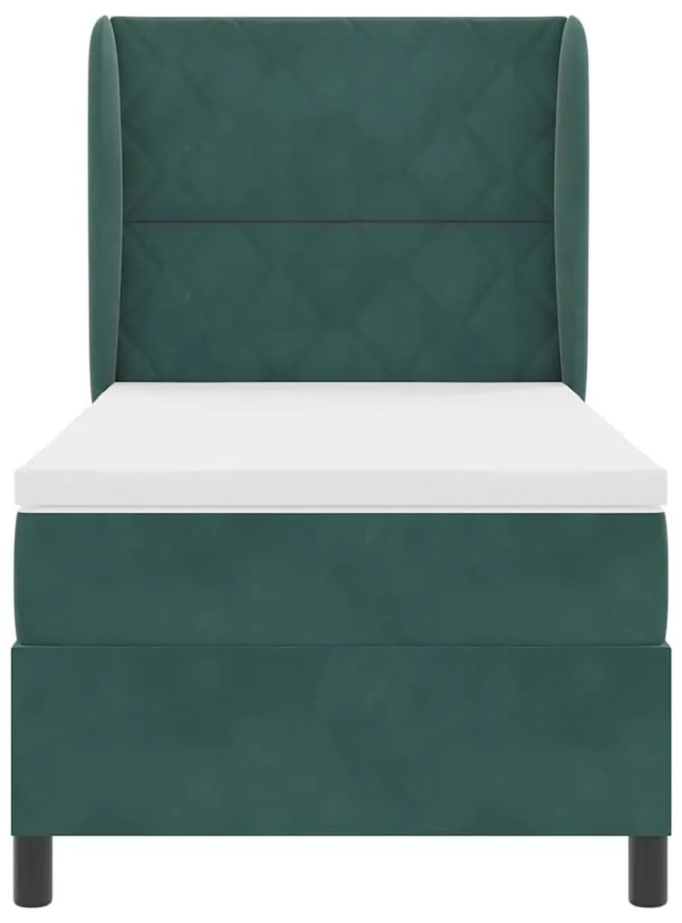Cama Box com Colchão Verde Escuro, 90x200 cm, em Veludo