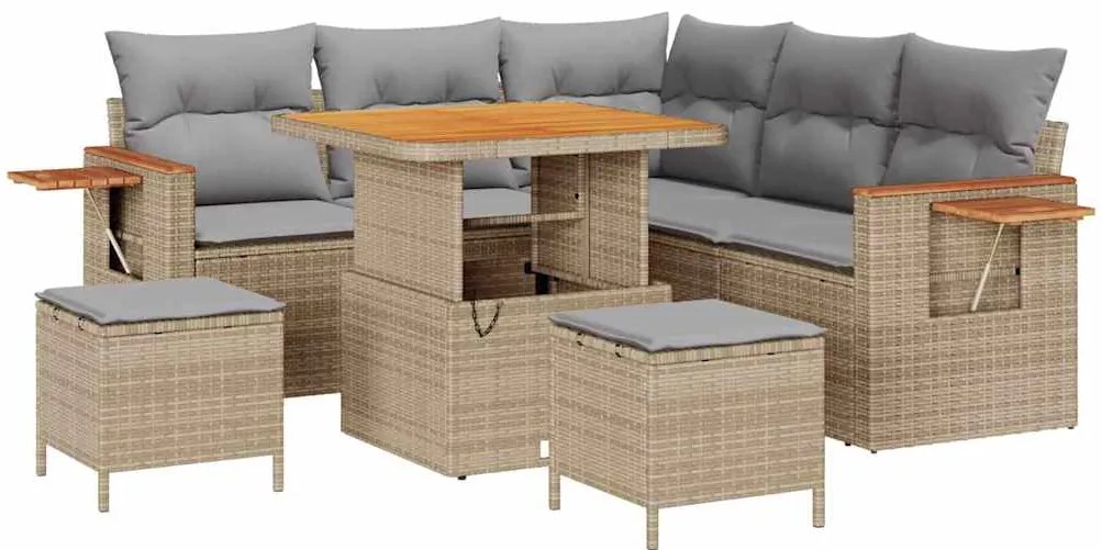 Conjunto de Sofá de Jardim com Almofadas vidaXL 8 Peças Bege Rattan Ac