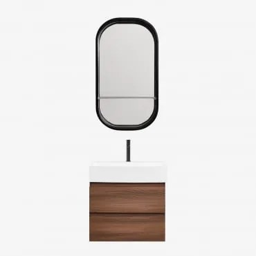 Conjunto De Móvel De Casa De Banho Em Madeira E Chapa De Freixo Com Lavatório Integrado Ona Madeira Escura & Oval Com Prateleira Preto - Sklum