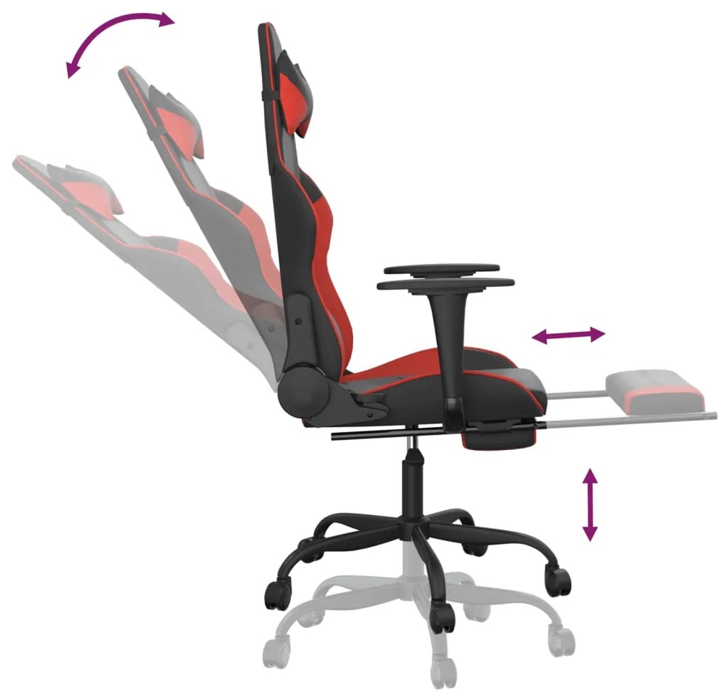 Cadeira gaming massagem + apoio pés couro artif. preto/vermelho