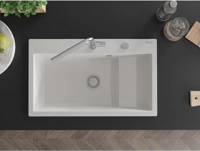 Mexen Omar lava-loiça de granito 1-cuba 800 x 480 mm, branco, sifão cromado - 6520801005-20