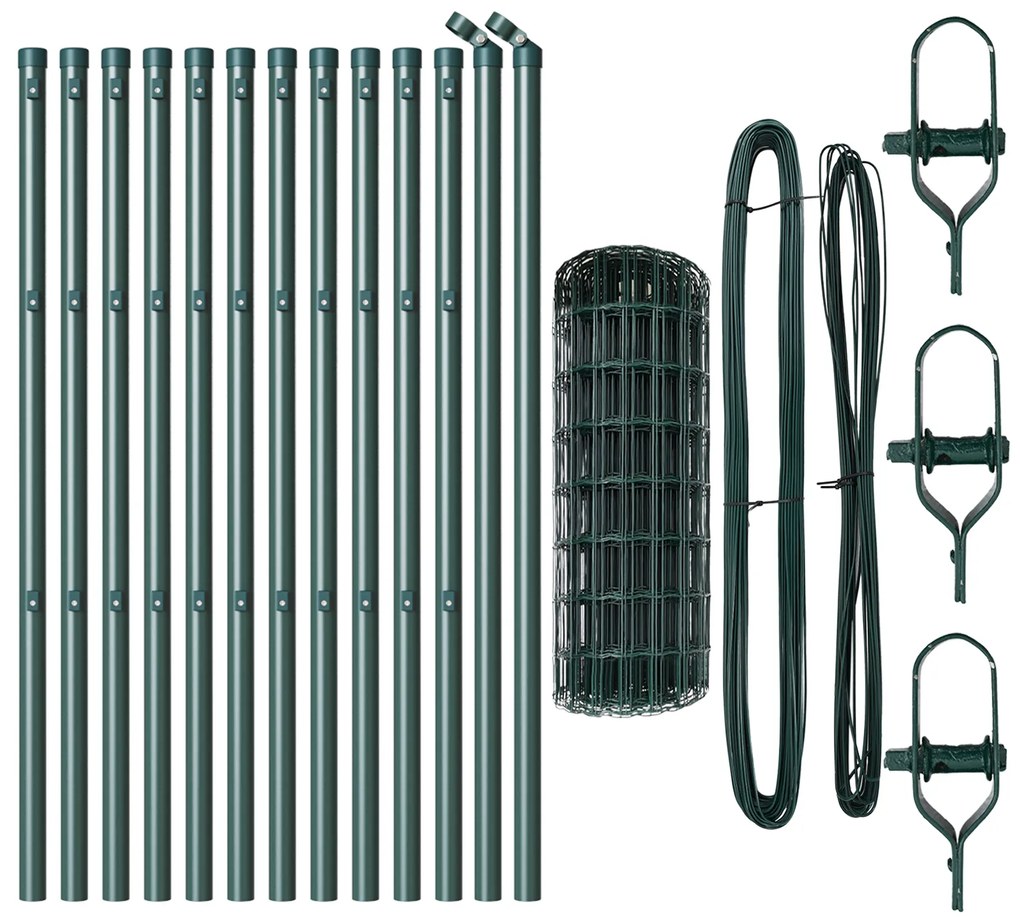 Cerca Euro com 13 Postes 0.6x25 m Aço Galvanizado Verde