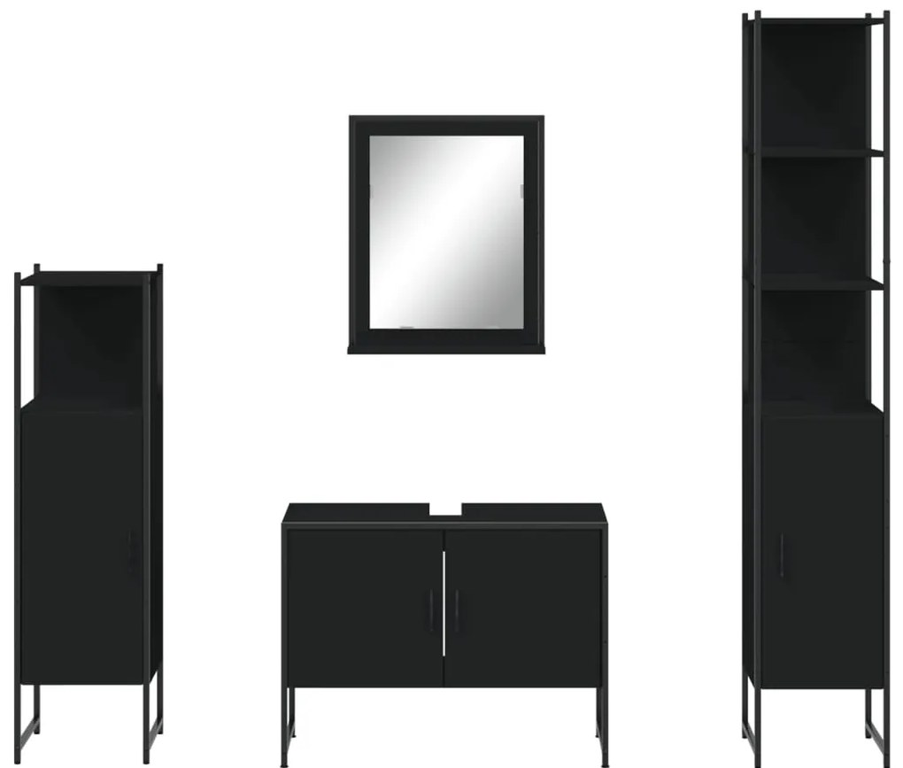 4 pcs conjunto móveis casa de banho derivados de madeira preto