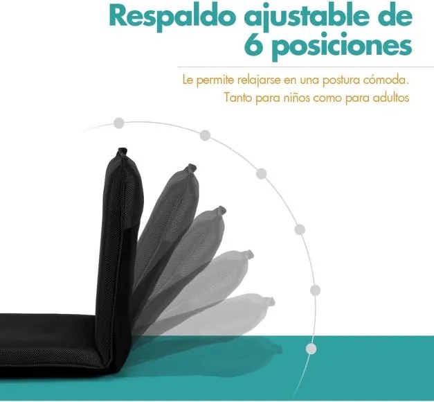 Poltrona reclinável com apoio para as costas almofadado e ajustável Ideal para ler meditar 98 x 47 x 7,5 cm Preto