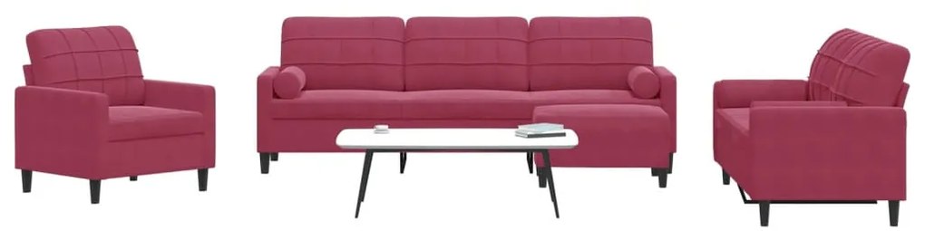 4pcs conjunto sofás c/ almofadões e rolos veludo vermelho tinto