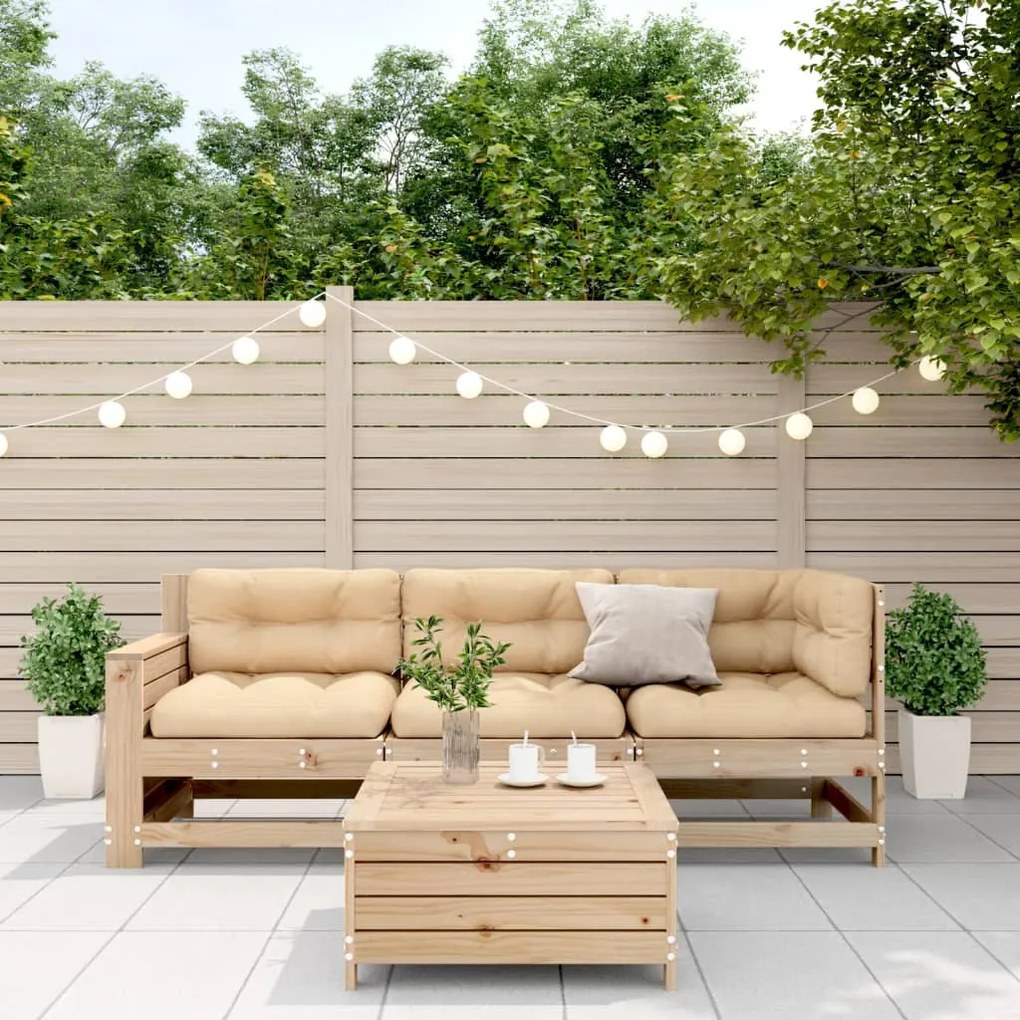 4 pcs conjunto lounge de jardim c/ almofadões pinho maciço