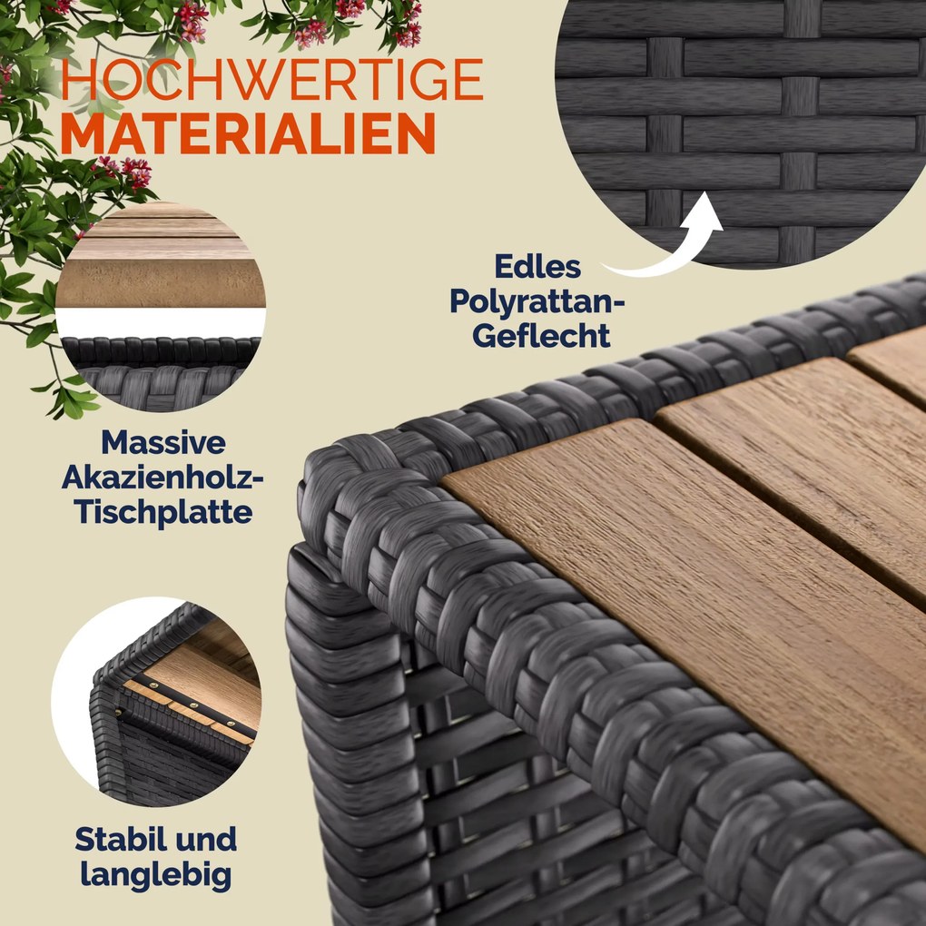 Mesa de apoio jardim Polyrattan 45x45x40cm cinzenta