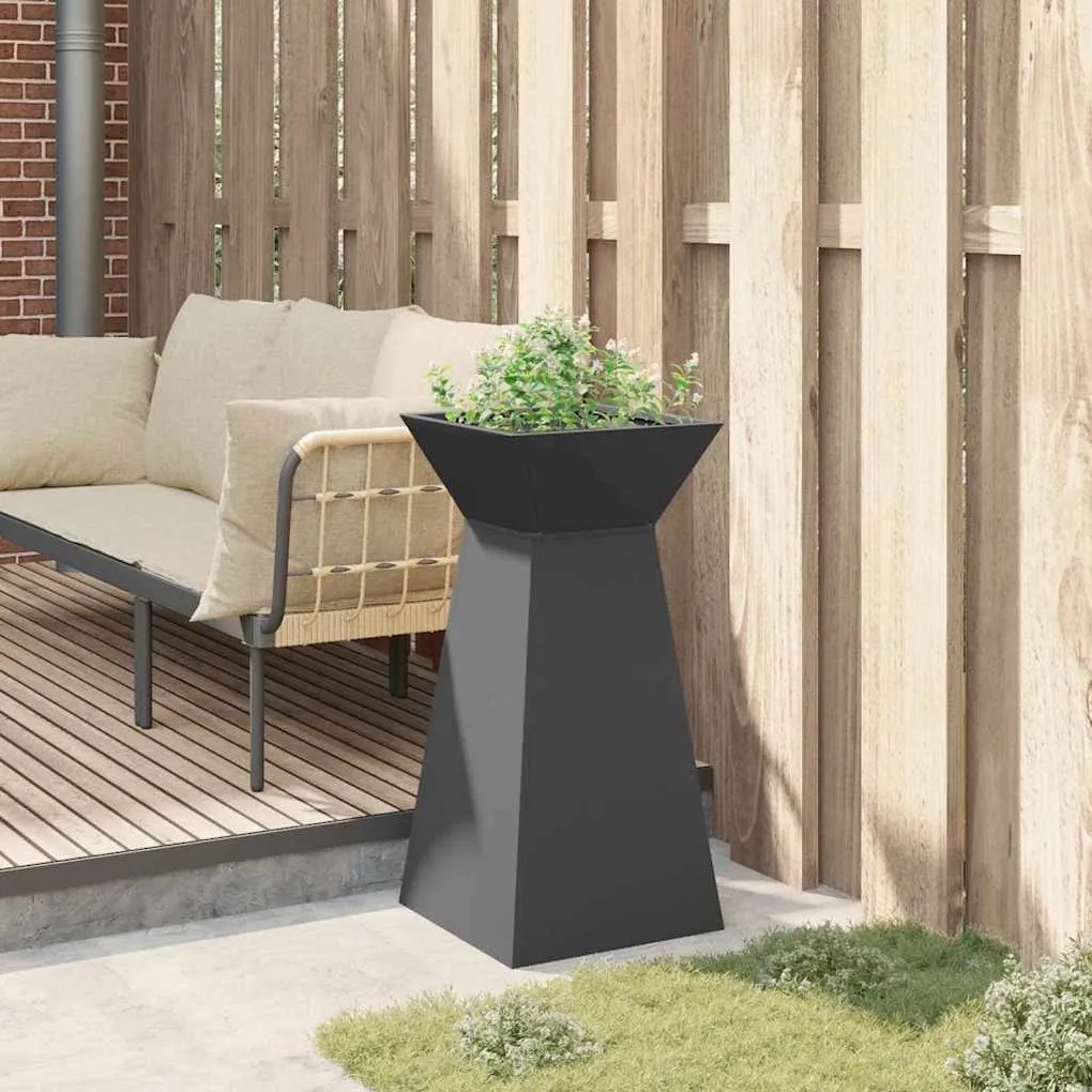 Vaso de Pilar para Jardim com Tigela Preta 35x35x73 cm em Aço.