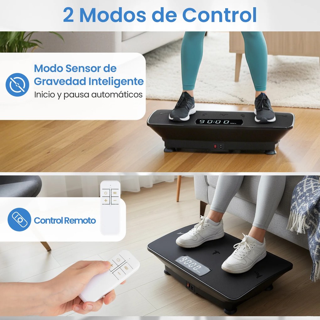 Plataforma vibratória com sensor de gravidade, 10 intensidades ajustáveis, comando à distância Bluetooth, máquina de treino para uso doméstico, Preta