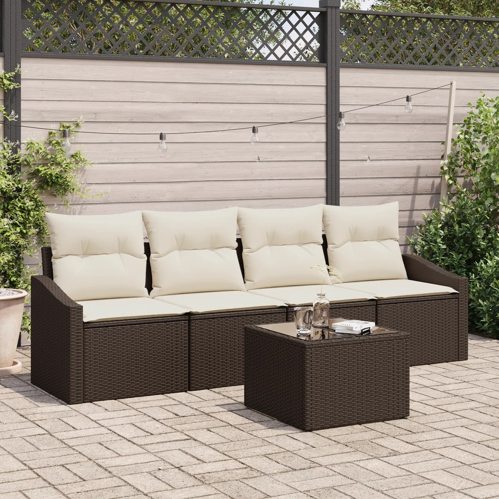 Conjunto de Jantar de Jardim de 5 Peças com Almofadas Castanho Polirat