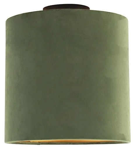 Candeeiro de teto com abajur em veludo verde com dourado 25 cm - Combi preto Country / Rústico