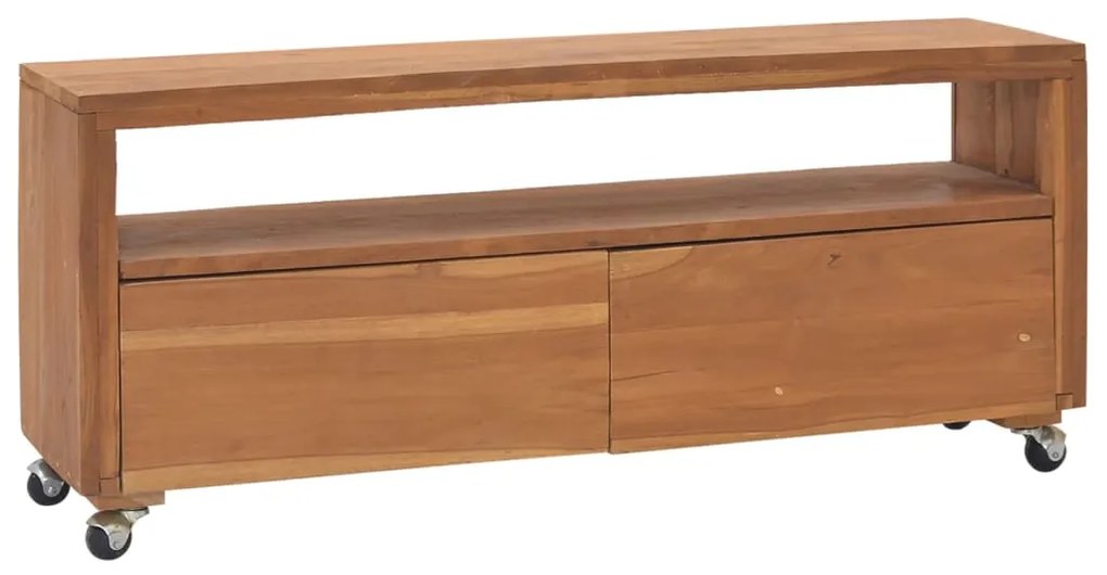 vidaXL Móvel de TV com rodas 110x30x40 cm madeira de teca maciça