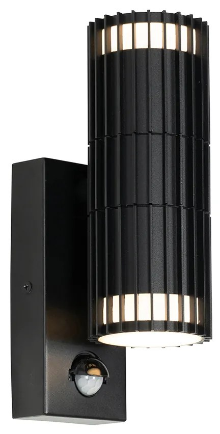 Candeeiro de parede exterior preto com sensor de movimento 2-luzes - Boris
