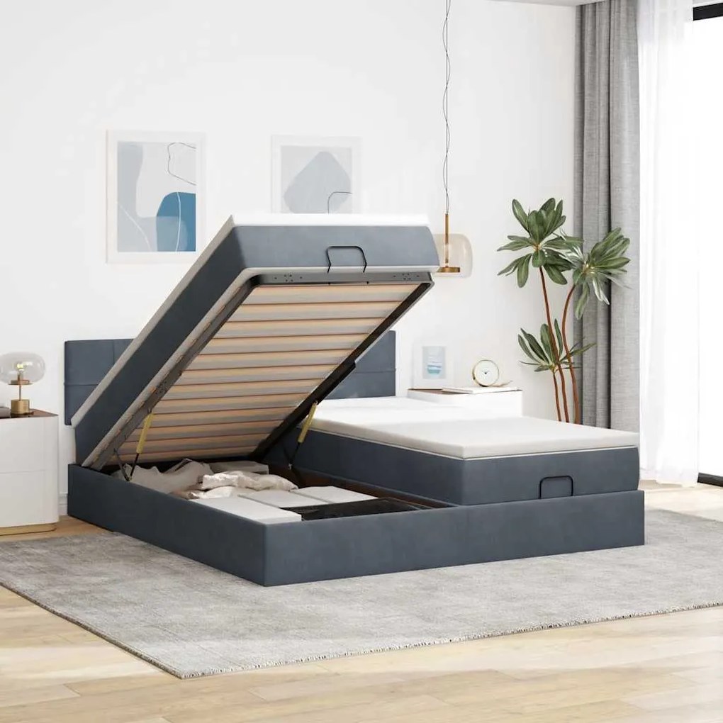 vidaXL Estrutura cama otomana colchões 180x200 cm cinzento escuro