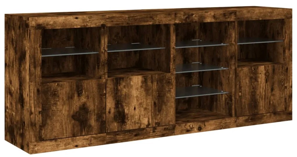 Aparador com luzes LED 164x37x67 cm carvalho fumado