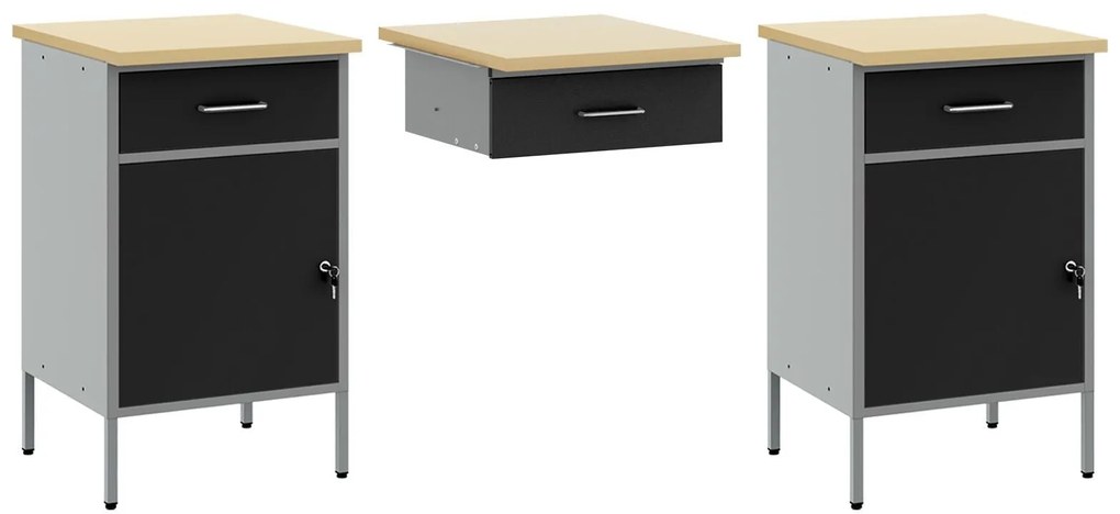 Conjunto de Armários e Mesa de Trabalho em 3 Peças VidaXL Preto em Mad