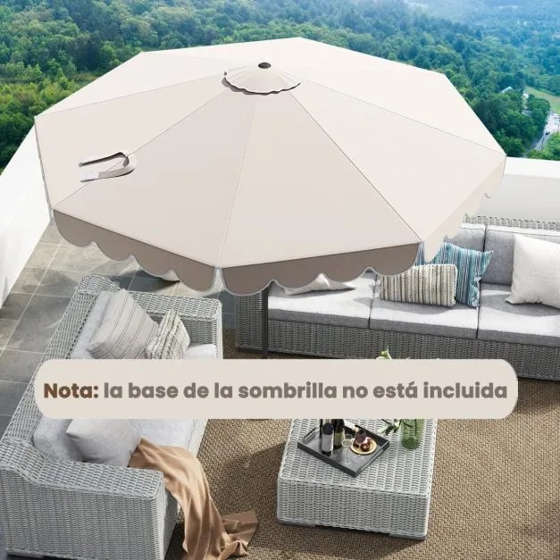 Guarda-sol 300 x 251 cm com manivela, inclinação com botão, ventilação superior e 8 varas para piscina ou praia, bege