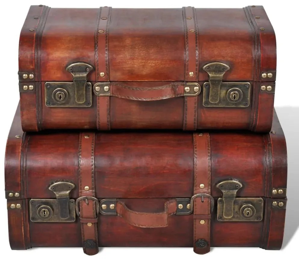 Conjunto de 2 baus de madeira castanhos 2 peças