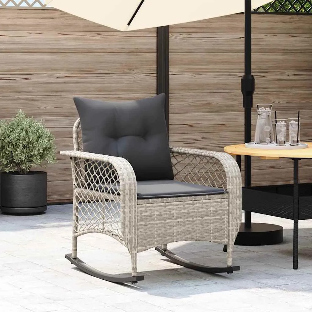 vidaXL Cadeira de baloiço p/ jardim com almofadões vime PE cinza-claro