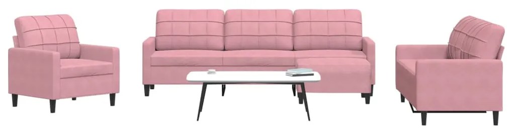 4 pcs conjunto de sofás com almofadões veludo rosa