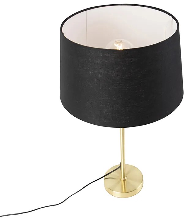 Candeeiro de mesa dourado/latão com abajur de linho preto 35 cm - Parte Moderno