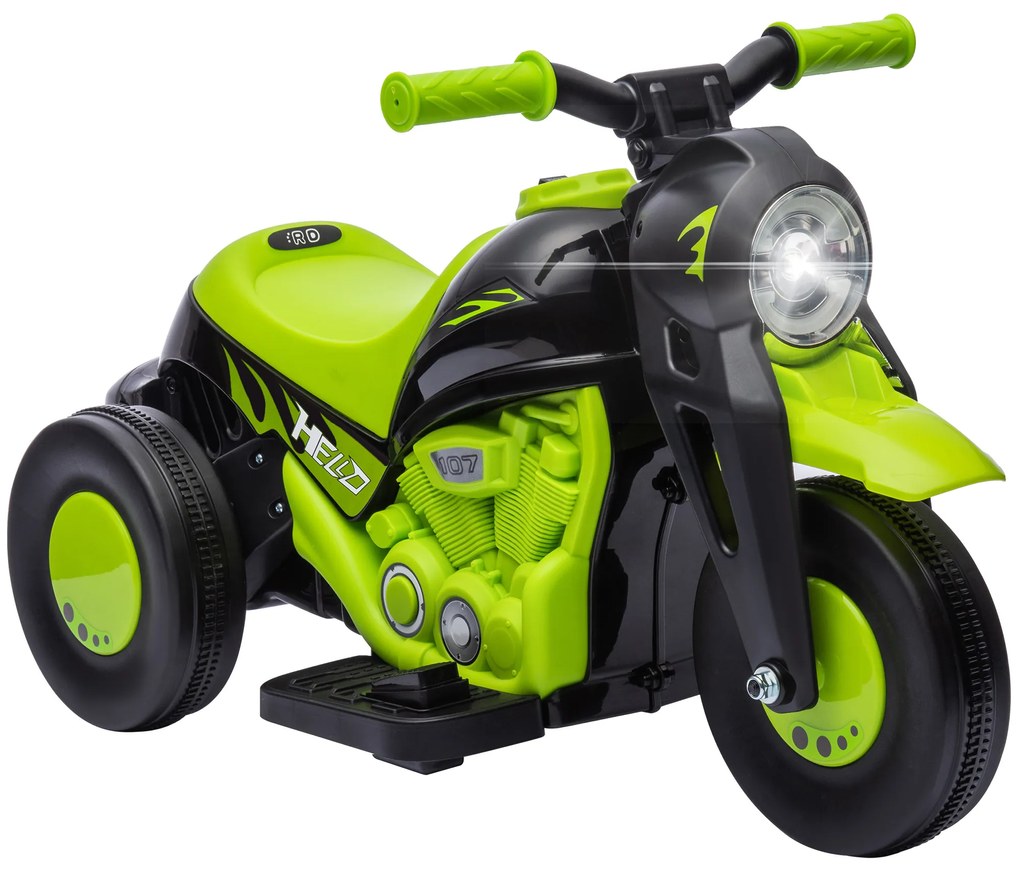 Mota Elétrica para Crianças Mota a Bateria 6V com Função de Bolhas Farol Música Motocicleta para Crianças com Velocidade 3km/h Carga 30 kg Verde