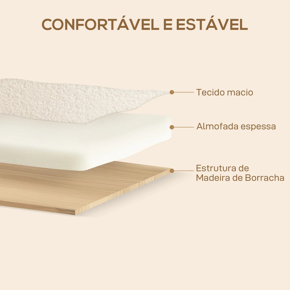 Sofá de 2 Lugares Estofado em Borreguito com Acolchoado Espesso Apoios de Braço e Pés de Madeira 118x76x78 cm Creme