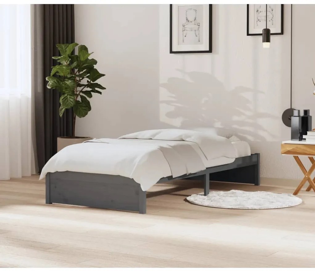 vidaXL Estrutura de cama 90x200 cm madeira maciça cinzento