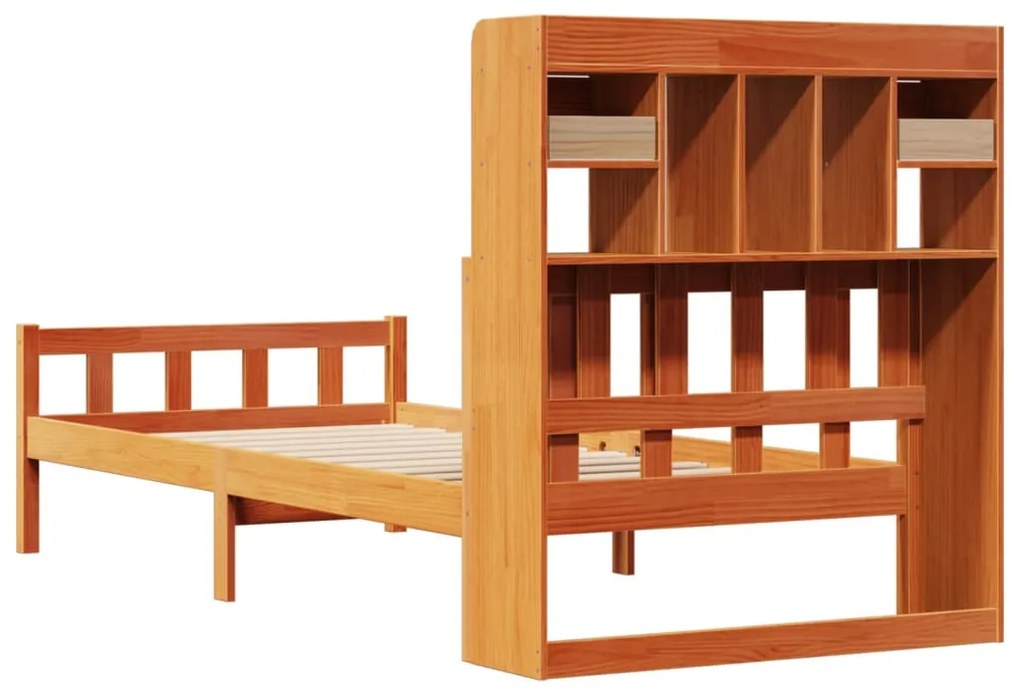 Cama com estante sem colchão 75x190cm pinho maciço castanho-mel