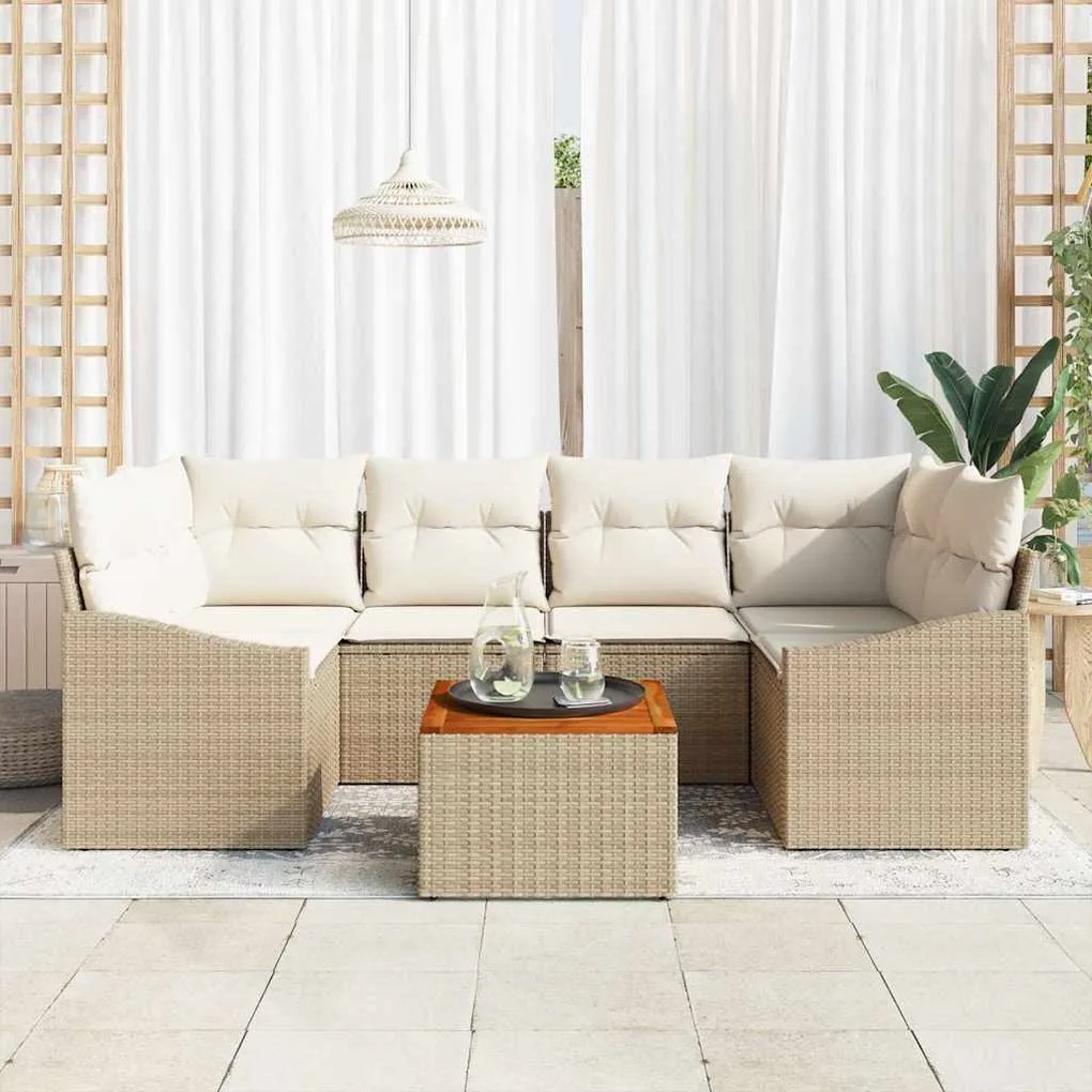 Conjunto de Sofá de Jardim 7 pcs Bege, branco 55 x 55 x 37 cm