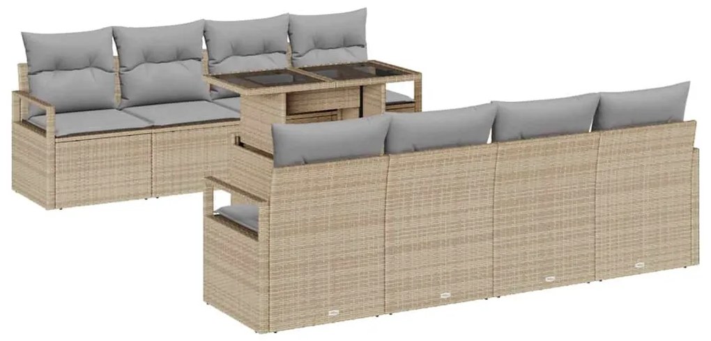 Conjunto de Sofá de Jardim vidaXL 9 Peças com Almofadas Bege Vime Sint