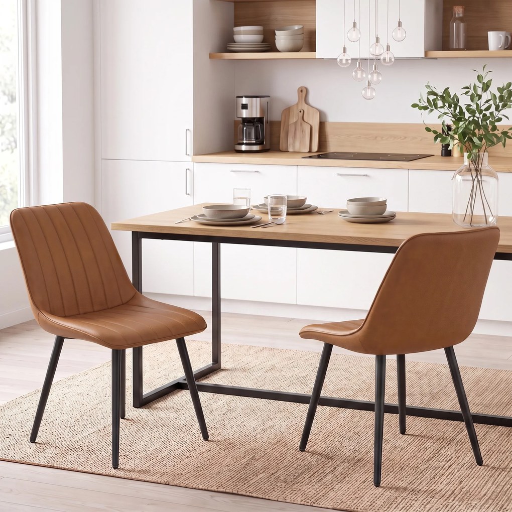 Conjunto de 2 Cadeiras de Sala de Jantar Modernas (MESA NÃO INCLUIDA), 61 x 51 x 78 cm, Revestimento Fácil de Limpar, Castanho