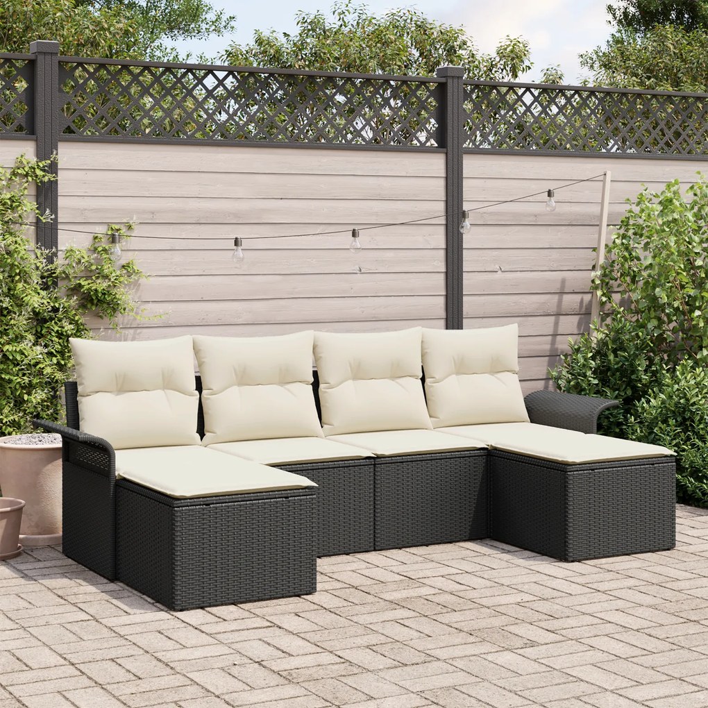 Conjunto de Sofá de Jardim com 6 Peças e Almofadas - Rattan Poliéster